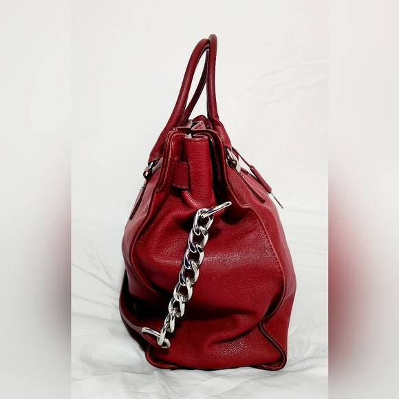 Michael Kors MK Large Hamilton - Red - Leather Bag with Silver Trim Nice - Picture 5 of 12